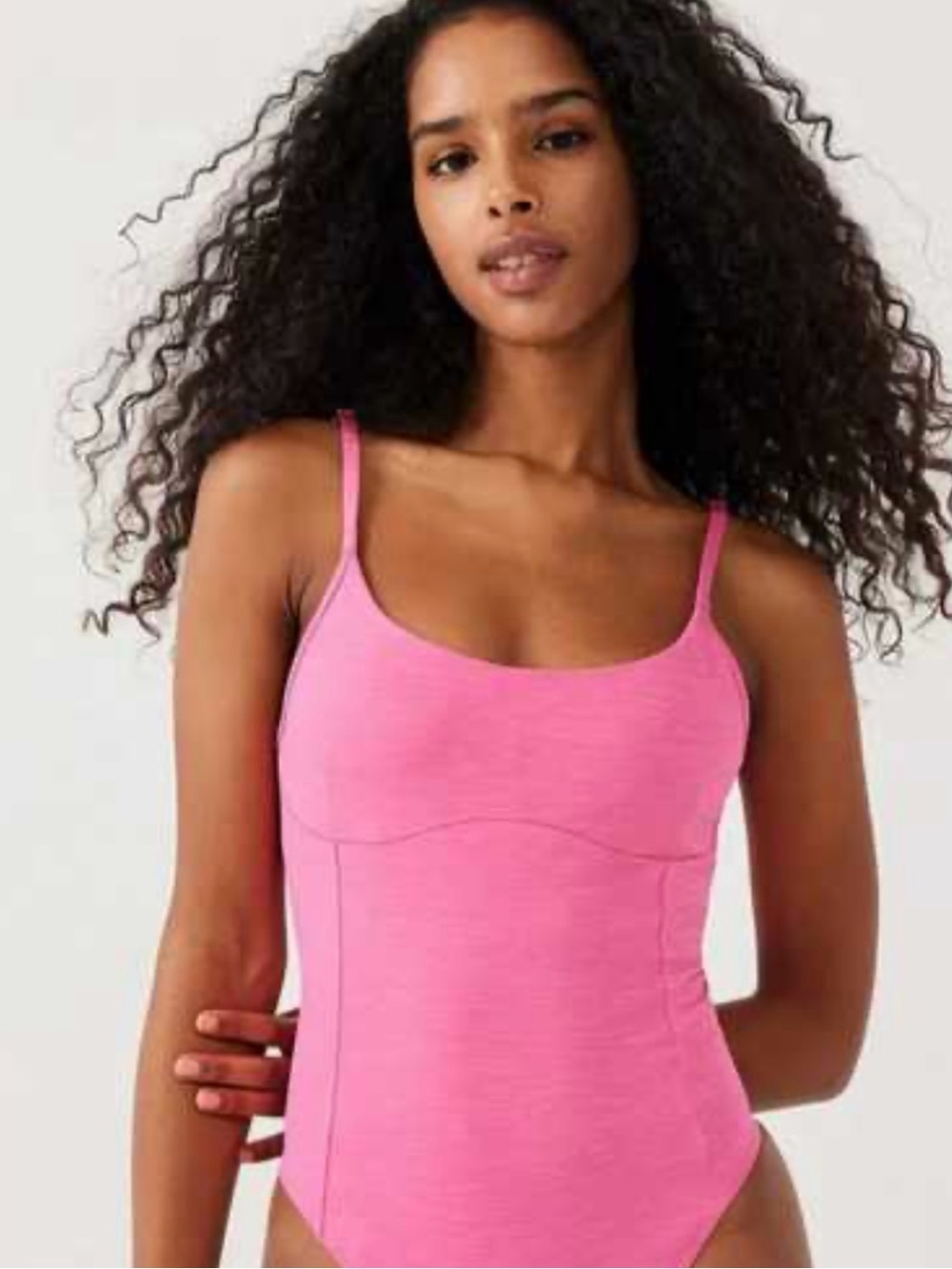Outdoor Voices Move Free Leotard Pink Scoop Neck Stretch Thong Bodysuit Sz Small